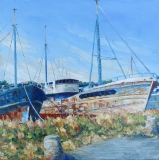 Vieux chalutiers au port de Douarmenez 50x50 huile - Marine