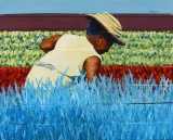 Georgette désherbant son potager 122x99 Acrylique sur bois (palette) 2017 - Les Antilles