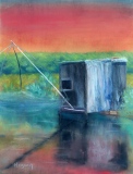 Pêcherie au bord de l'étier du marais au port du bec, Vendée. Pastel 50x38 - Paysages vendéens