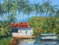 Fare au bord du lagon à Teohatu 15P 65x50 huile  vendue - Polynésie 2012, 2013