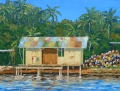 Fare au bord du lagon de Fakarava 15P 65x50 huile Vendue - Polynésie 2012, 2013