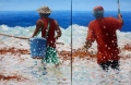 Pêcheurs sur le platier Diptyque 10F+10P 84x55 huile vendue - Polynésie 2012, 2013