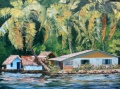 Fares au bord du lagon  de Huahine 20P 73x54 huile - Polynésie 2012, 2013