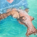 Ecaillage d'un poisson 40x40 huile vendue - Polynésie 2012, 2013
