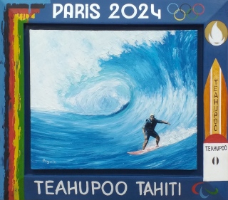 Surfeur sur la vague de Teahupoo-Tahiti JO 2024   67x76 - Polynésie 2012, 2013