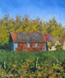 Grange en tôles ondulées à Courceboeuf 12F 61x50 huile - Paysages sarthois