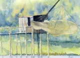 Pêcheriesur la Garonne 40x30 Aquarelle - Pêcheries