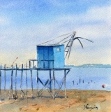 Pêcherie sur le bord de la Loire 12x12 Aquarelle - Pêcheries