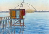 Pêcherie sur la Loire à St. Brévin les Pins 30x20 Pastelle - Pêcheries