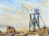Pêcherie sur la plage de St.Brévin les Pins 40x30 Aquarelle - Pêcheries