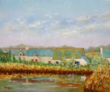Pavillons au bord de l'étier 10F 55x46 huile - Marais salants