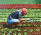 Marquisien dans son potager Acrylique sur bois (palette) 102x122 - Cultures maraîcheres et potagères