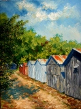 Cabanes de jardin à Fontaine Daniel 40x30 huile sur toile de lin - Cultures maraîcheres et potagères