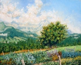 Jardin alpin 25F 81x65 huile sur toile de lin - Cultures maraîcheres et potagères