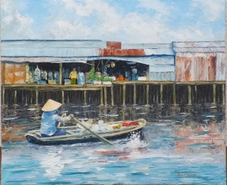 Commerces au bord du Mékong n°1 - Vietnam