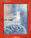 Par la fenêtre n°1, Sterne sur un rocher en Nouvelle Zélande 57x47 Huile sur bois - Oiseaux