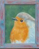 Rouge gorge vu par la fenêtre n°2  57x47  Huile sur bois  2020 - Oiseaux