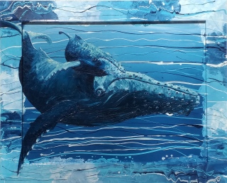 Baleine et son baleineau dans le Pacifique Tahiti  66x81 n°3 - Poissons exotiques