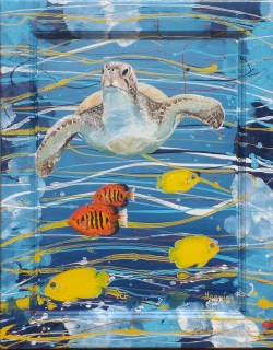 Tortue et poissons du Pacifique Tahiti 57x45 n°47 - Poissons exotiques
