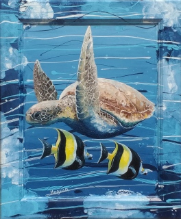 Tortue et poissons du Pacifique Tahiti 57x47 n°48 - Poissons exotiques