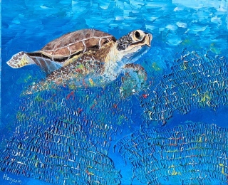 Tortue du Pacifique derrière des filets de pêche  n°13 6F 33x41 - Poissons exotiques
